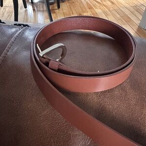 Lands' End Women's Brown Leather Belt with Silver Buckle